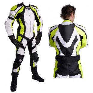 Neon Green Leather Motorbike Racing Suit