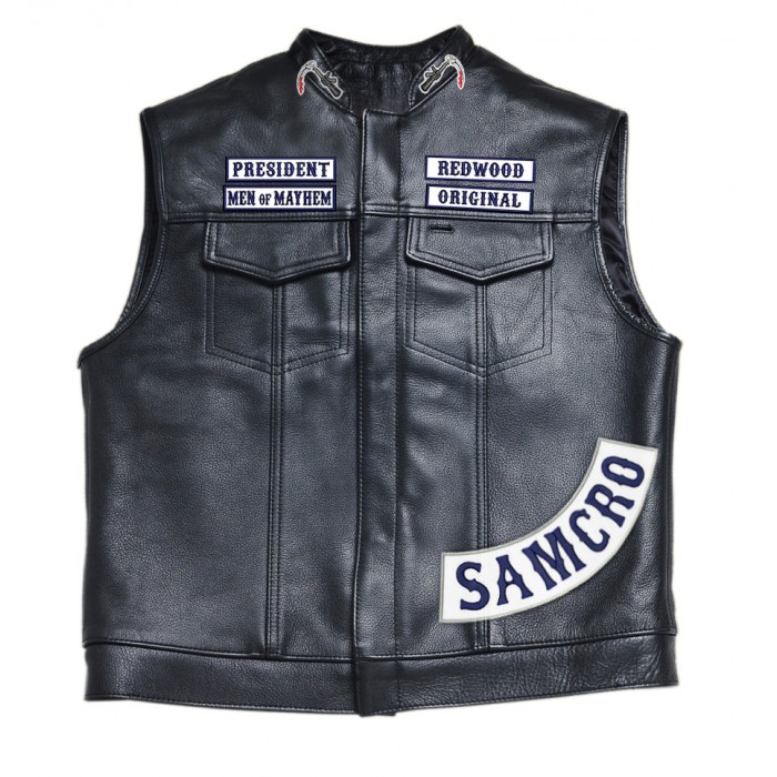 Details about  / SOA Sons of Anarchy Biker Motorcycle 3 Logo Leather Vest.