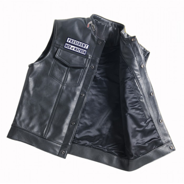 MEN'S LEATHER WAISTCOAT SONS OF ANARCHY “CUT OFF” BIKER SIDE LACED VEST SOA  – SKAF IMPEX