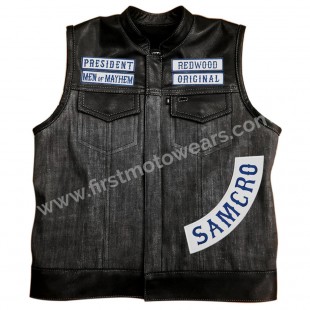 SOA (Sons of Anarchy) Men's Denim Jeans Leather Motorcycle Vest